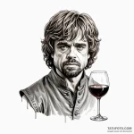 A sketch of tyrion lannister with a glass of… — эскиз тату (№1750372089_0, 19.06.2025 22:28) — Tatufoto.com