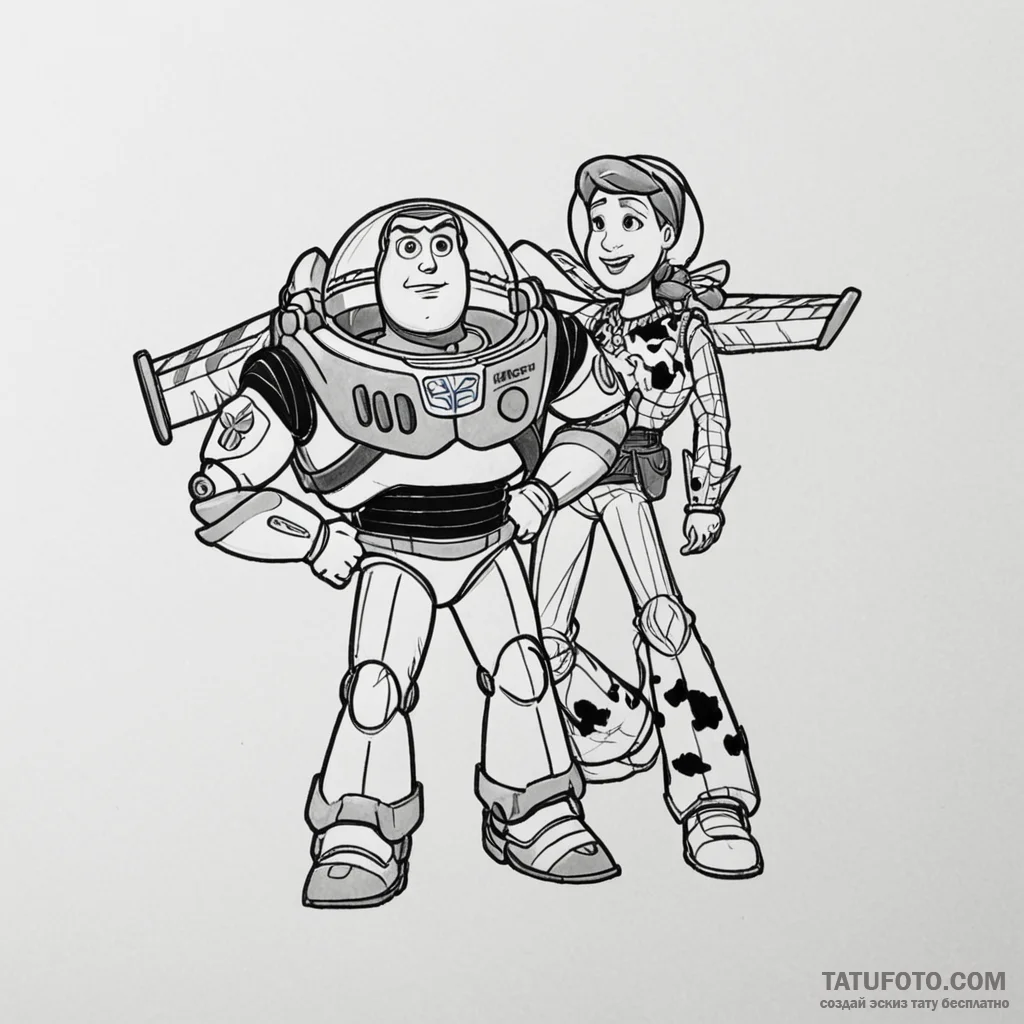 A sketch of buzz lightyear and woody from toy... - эскиз тату (№1750372747_0, 19.06.2025 22:39) — Tatufoto.com