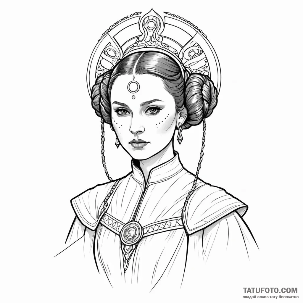 Linework design of padmé amidala, strong and... - эскиз тату (№1750372907_0, 19.06.2025 22:41) — Tatufoto.com