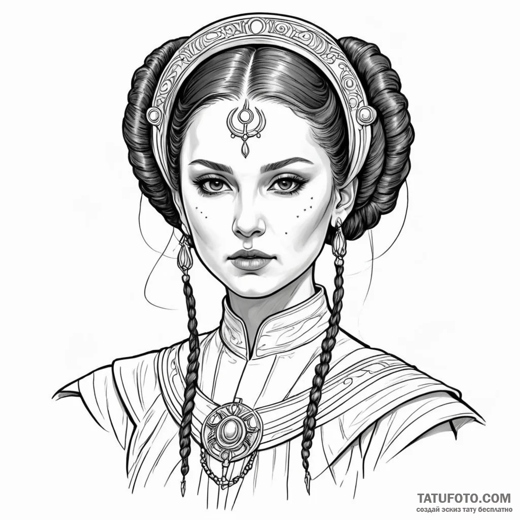 Linework design of padmé amidala, strong and... - эскиз тату (№1750372907_1, 19.06.2025 22:41) — Tatufoto.com
