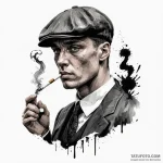 A trash polka portrait of tommy shelby, with… — эскиз тату (№1750374797_0, 19.06.2025 23:13) — Tatufoto.com