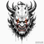 A trash polka tattoo of a japanese oni mask,… — эскиз тату (№1750375468_0, 19.06.2025 23:24) — Tatufoto.com