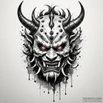 A trash polka tattoo of a japanese oni mask,… — эскиз тату (№1750375468_1, 19.06.2025 23:24) — Tatufoto.com
