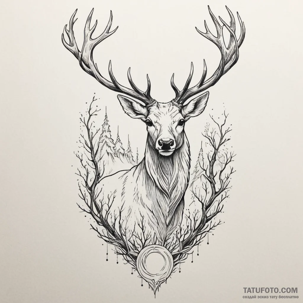 A linework tattoo of harry's stag patronus, e... - эскиз тату (№1750375713_0, 19.06.2025 23:28) — Tatufoto.com