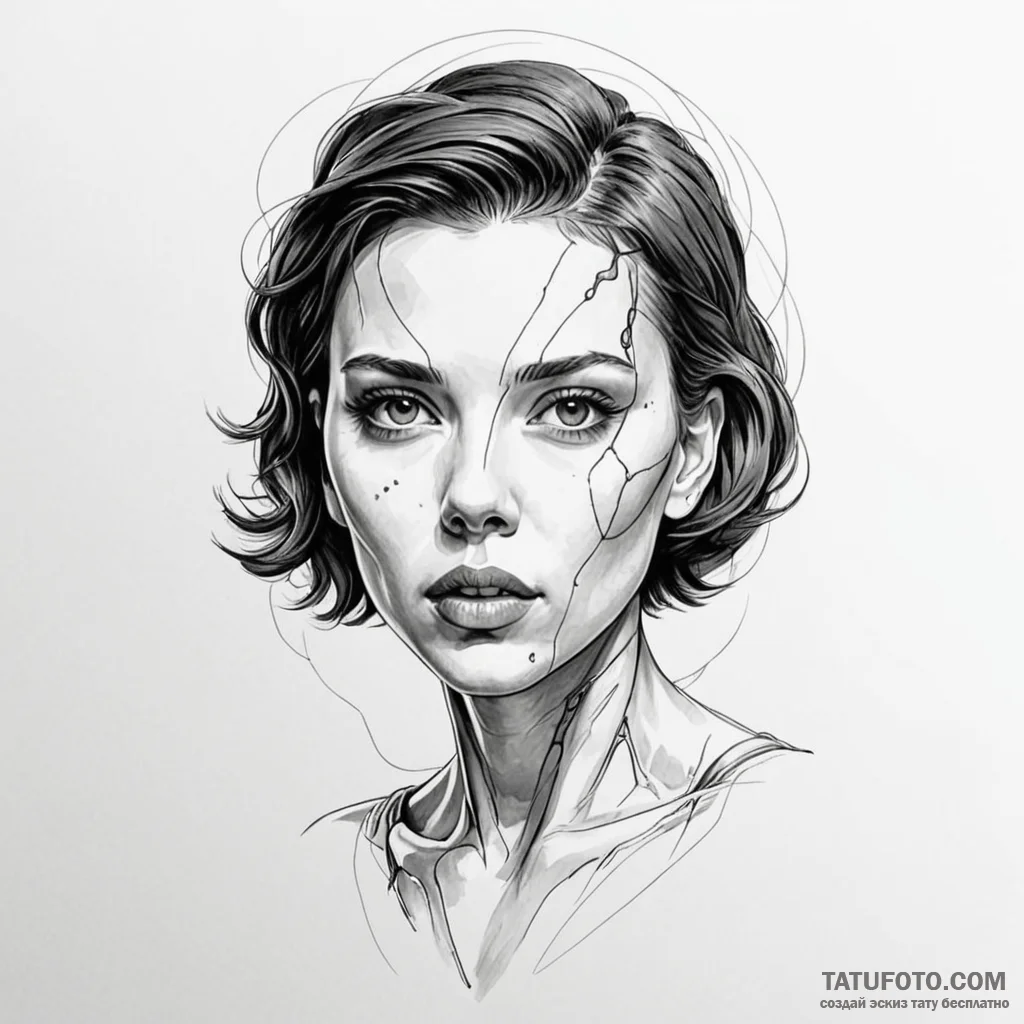 A graphic novel style portrait of the alien f... - эскиз тату (№1750376373_1, 19.06.2025 23:39) — Tatufoto.com