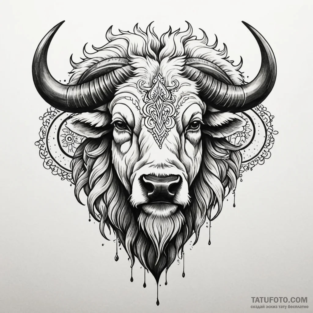A neo-traditional tattoo of the white buffalo... - эскиз тату (№1750376454_0, 19.06.2025 23:40) — Tatufoto.com