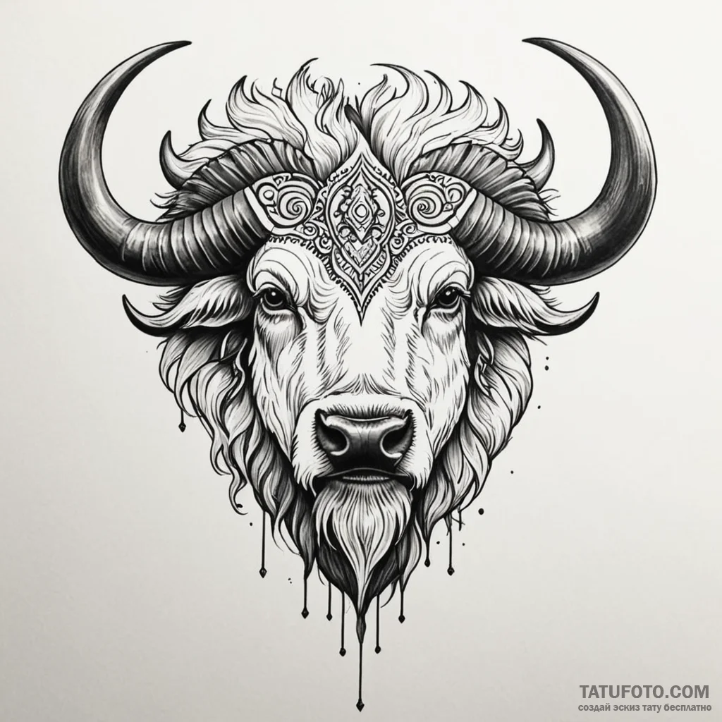 A neo-traditional tattoo of the white buffalo... - эскиз тату (№1750376454_1, 19.06.2025 23:40) — Tatufoto.com