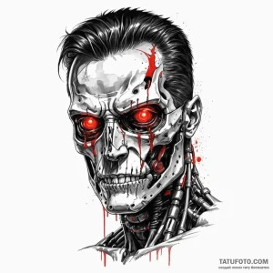 Trash polka portrait of the t-800, half flesh... - эскиз тату (№1750377268_0, 19.06.2025 23:54) — Tatufoto.com