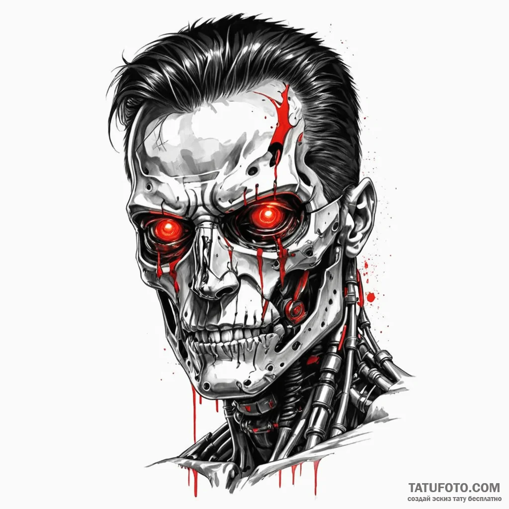 Trash polka portrait of the t-800, half flesh... - эскиз тату (№1750377268_0, 19.06.2025 23:54) — Tatufoto.com