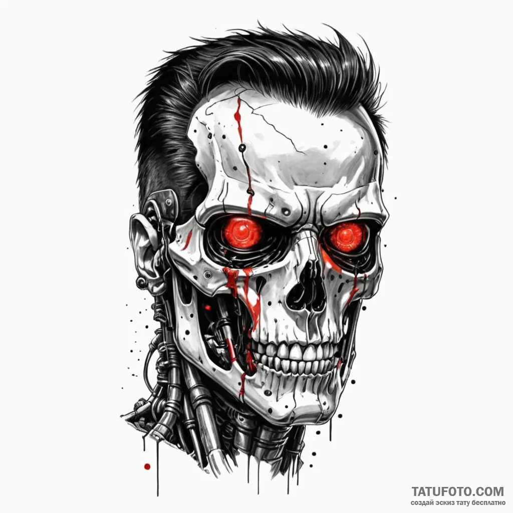 Trash polka portrait of the t-800, half flesh... - эскиз тату (№1750377268_1, 19.06.2025 23:54) — Tatufoto.com