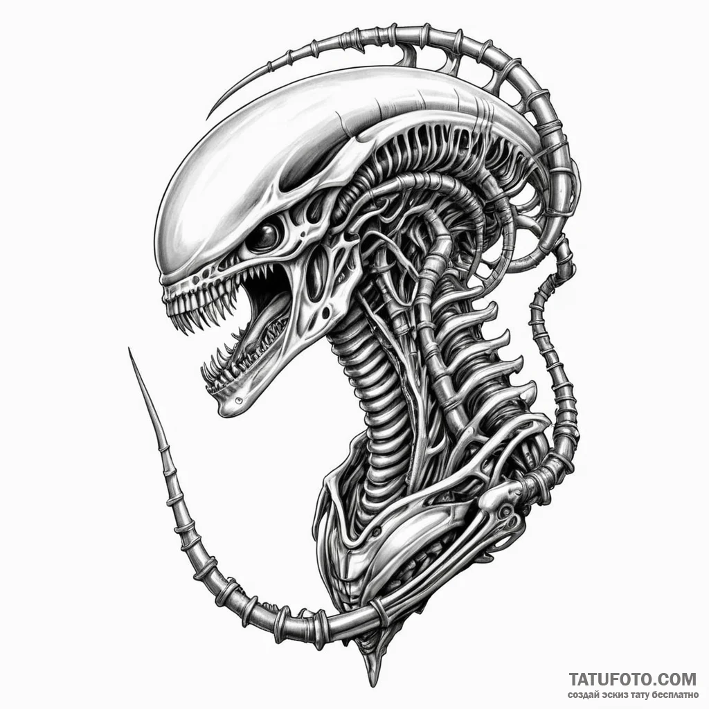 Graphic novel style tattoo of a xenomorph, wi... - эскиз тату (№1750377349_1, 19.06.2025 23:55) — Tatufoto.com
