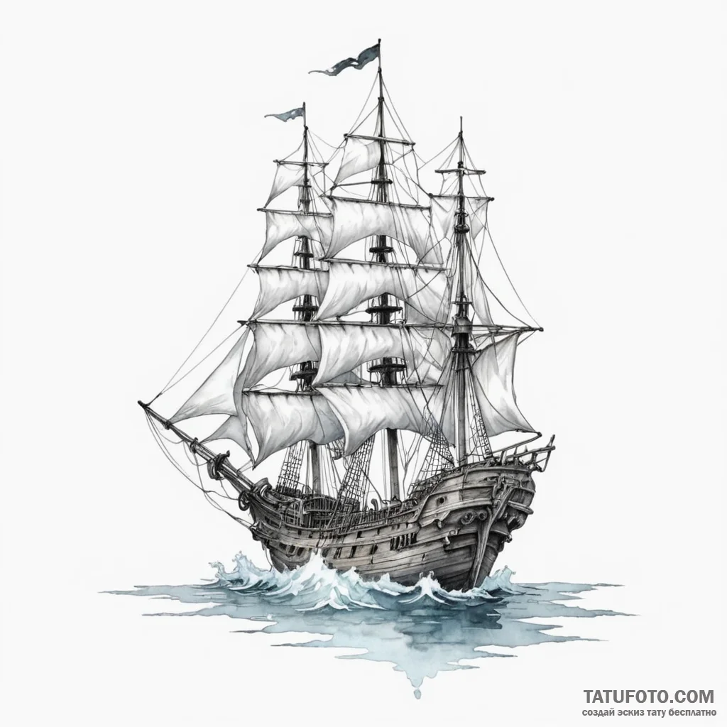 A watercolor sketch of the haunted ship from... - эскиз тату (№1750378151_0, 20.06.2025 00:09) — Tatufoto.com