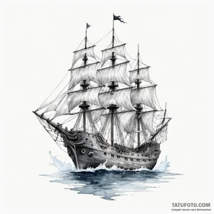 A watercolor sketch of the haunted ship from... - эскиз тату (№1750378151_1, 20.06.2025 00:09) — Tatufoto.com