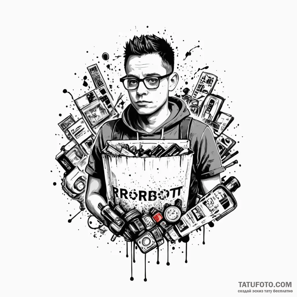 A trash polka composition of code, anxiety, a... - эскиз тату (№1750378231_1, 20.06.2025 00:10) — Tatufoto.com