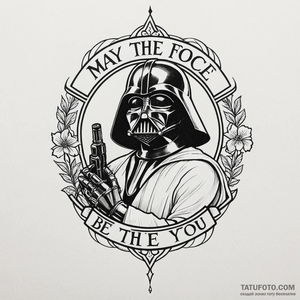Chicano style lettering of "may the force be... - эскиз тату (№1750378390_0, 20.06.2025 00:13) — Tatufoto.com