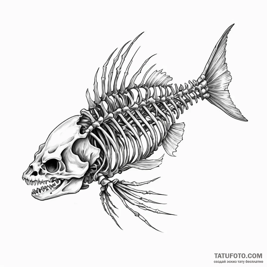 Fish skeleton - эскиз тату (№1750379268_0, 20.06.2025 00:27) — Tatufoto.com