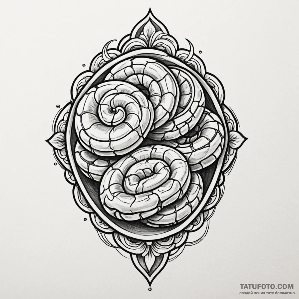 A neo-traditional tattoo of the dalgona candy... - эскиз тату (№1750381948_0, 20.06.2025 01:12) — Tatufoto.com