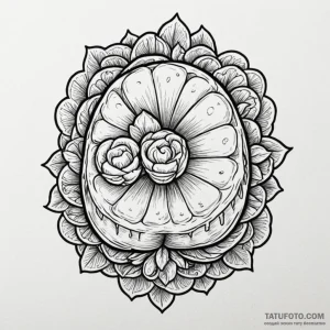 A neo-traditional tattoo of the dalgona candy... - эскиз тату (№1750381948_1, 20.06.2025 01:12) — Tatufoto.com