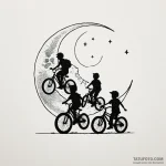 A linework tattoo of the kids on their bikes,… — эскиз тату (№1750382108_0, 20.06.2025 01:15) — Tatufoto.com