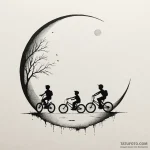 A linework tattoo of the kids on their bikes,… — эскиз тату (№1750382108_1, 20.06.2025 01:15) — Tatufoto.com
