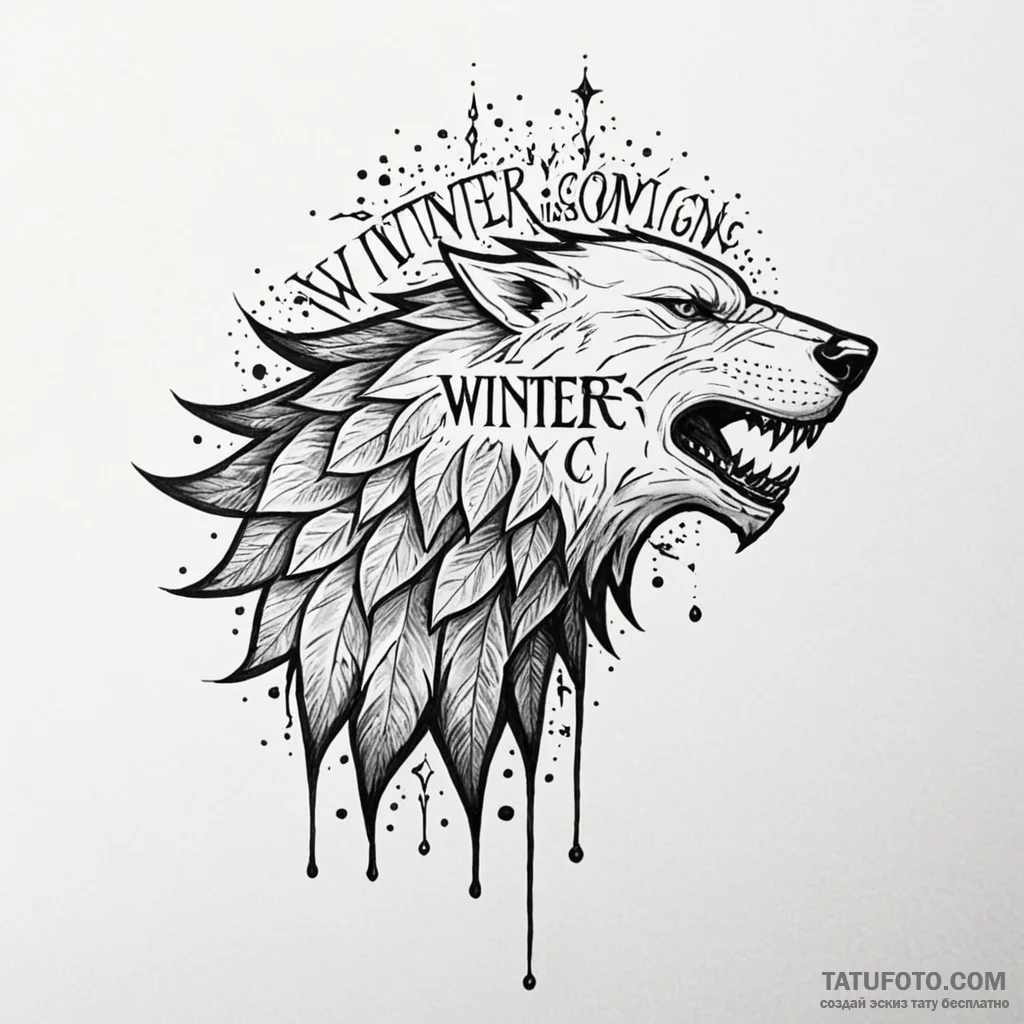 A chicano lettering tattoo of "winter is comi... - эскиз тату (№1750382663_0, 20.06.2025 01:24) — Tatufoto.com