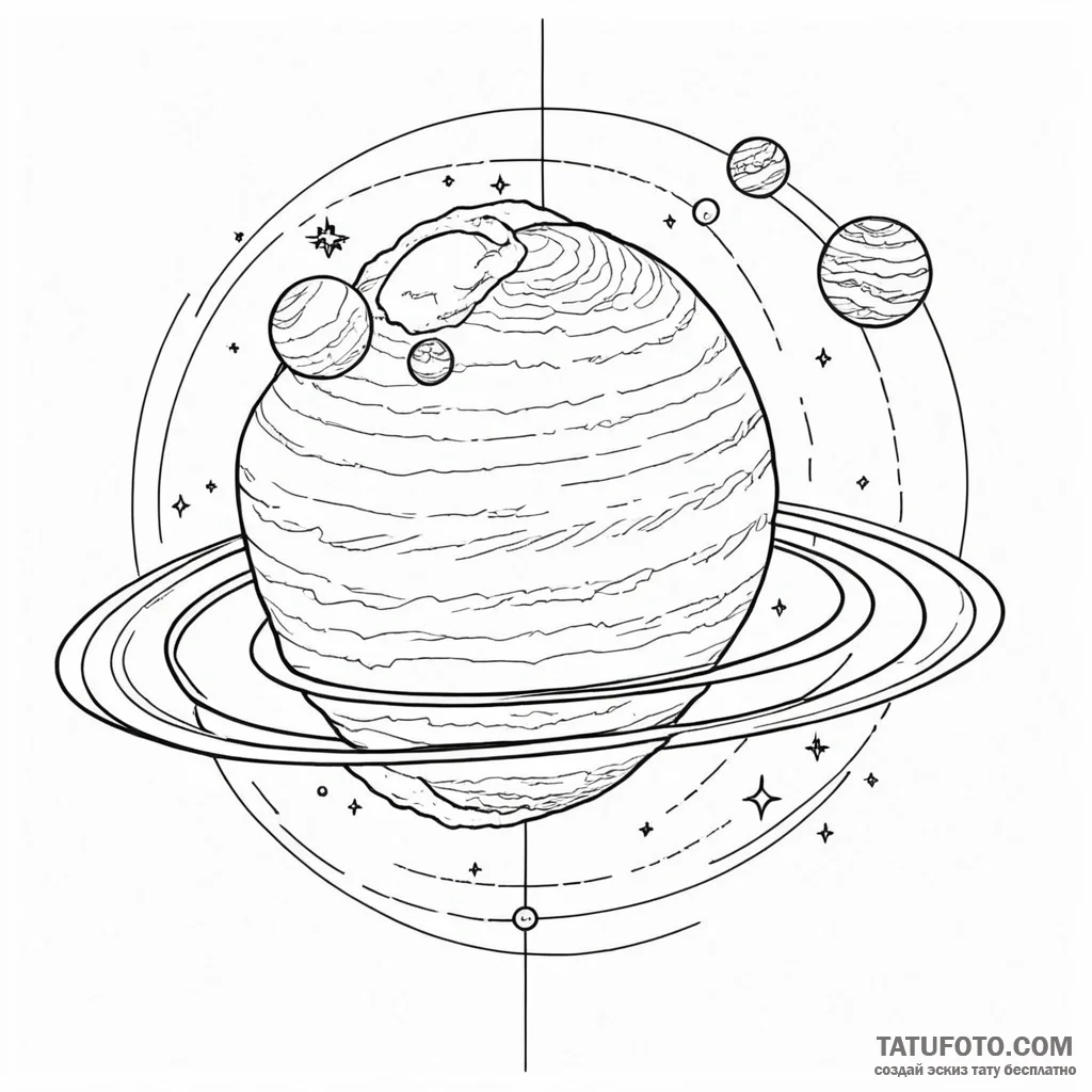 A linework tattoo of the planet jupiter and t... - эскиз тату (№1750382901_0, 20.06.2025 01:28) — Tatufoto.com
