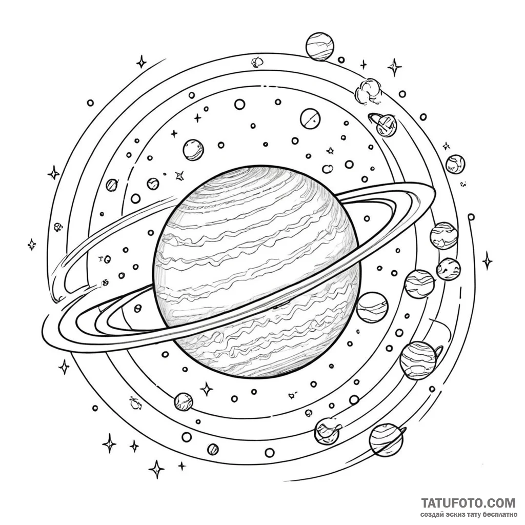 A linework tattoo of the planet jupiter and t... - эскиз тату (№1750382901_1, 20.06.2025 01:28) — Tatufoto.com