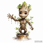 A watercolor sketch of a dancing baby groot, — эскиз тату (№1750382989_0, 20.06.2025 01:29) — Tatufoto.com