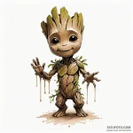 A watercolor sketch of a dancing baby groot, — эскиз тату (№1750382989_1, 20.06.2025 01:29) — Tatufoto.com