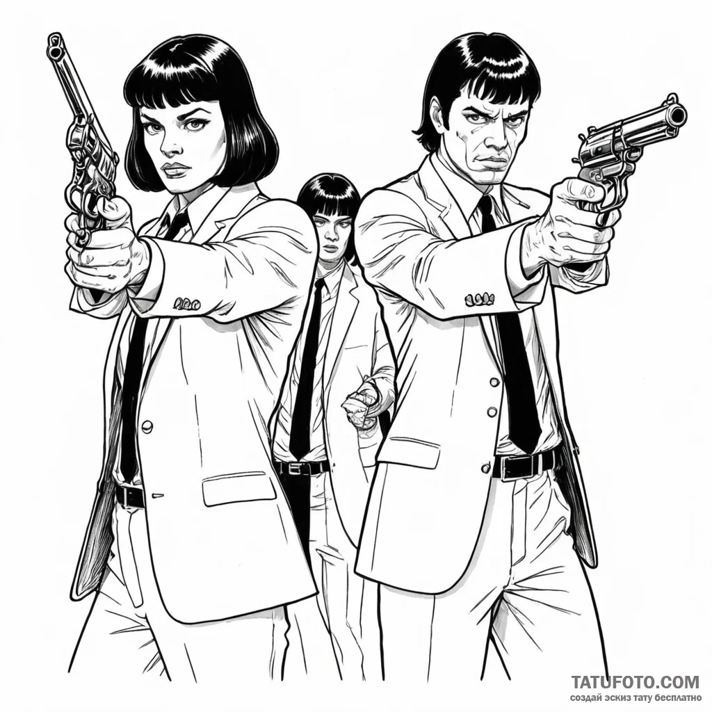 A graphic novel panel of jules and vincent fr... - эскиз тату (№1750383576_1, 20.06.2025 01:39) — Tatufoto.com