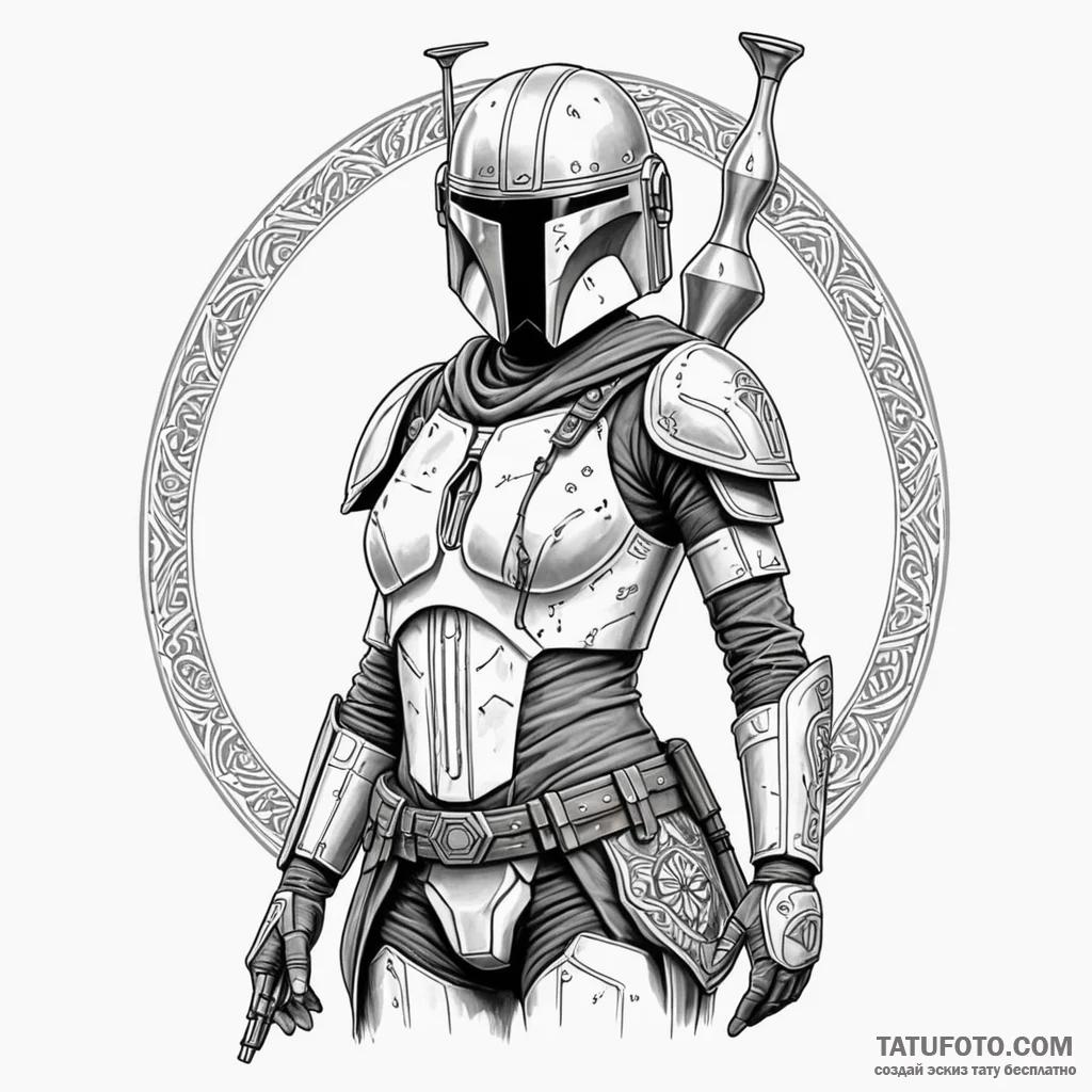 Chicano style tattoo of a female mandalorian... - эскиз тату (№1750384242_0, 20.06.2025 01:50) — Tatufoto.com