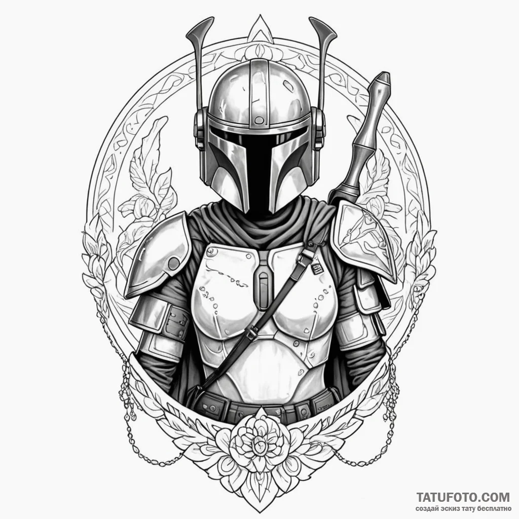 Chicano style tattoo of a female mandalorian... - эскиз тату (№1750384242_1, 20.06.2025 01:50) — Tatufoto.com