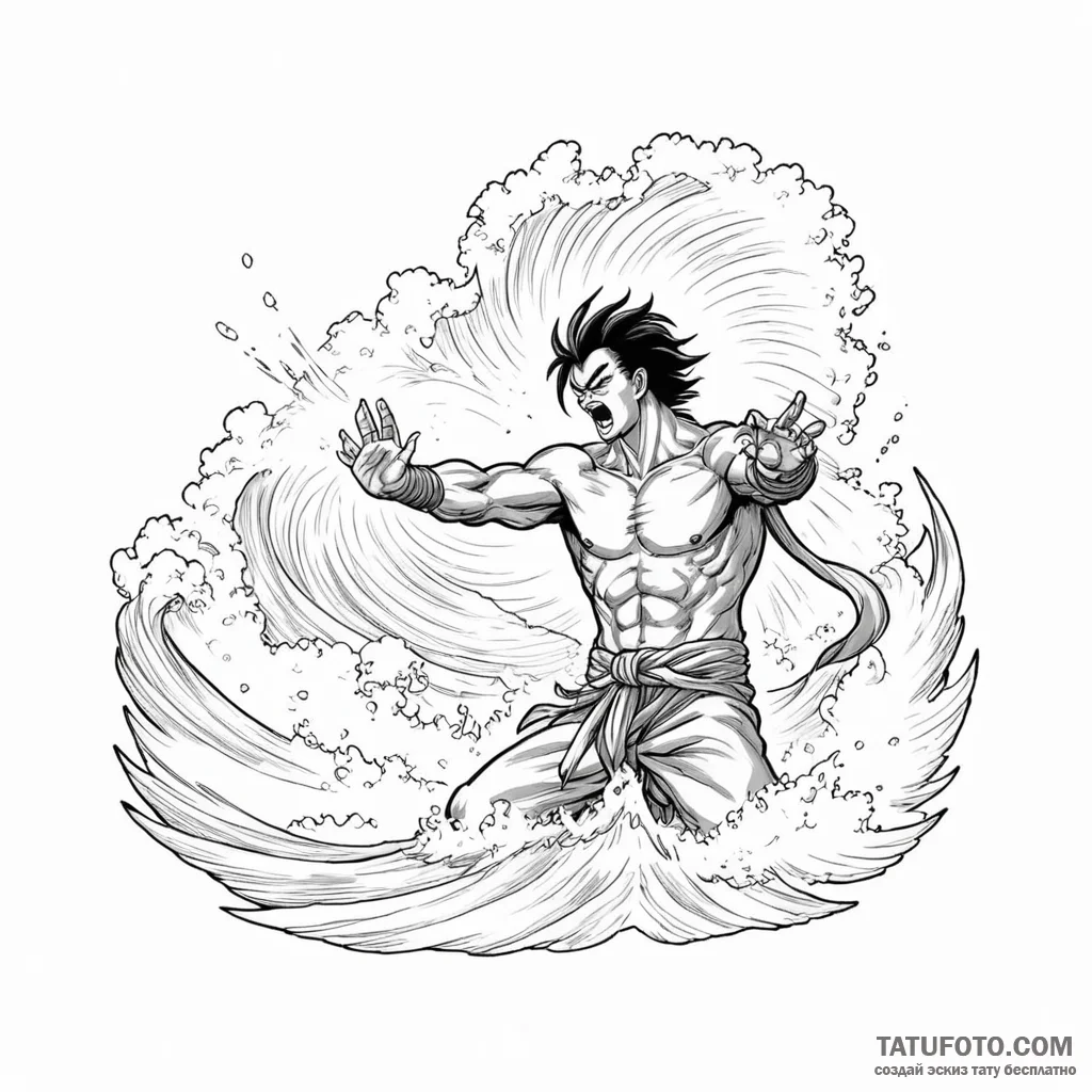 A graphic novel panel of the kamehameha wave... - эскиз тату (№1750384486_1, 20.06.2025 01:54) — Tatufoto.com