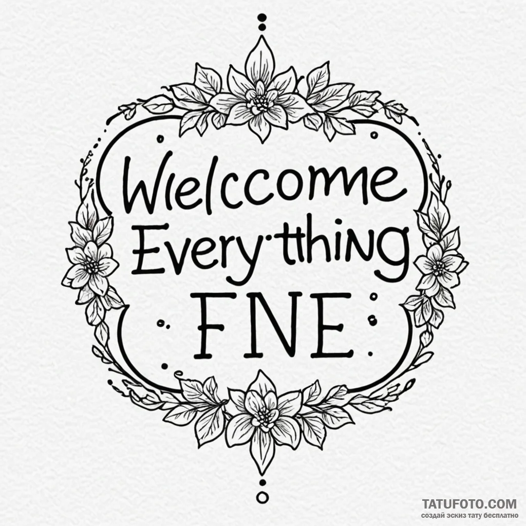A linework tattoo of the phrase "welcome! eve... - эскиз тату (№1750385060_0, 20.06.2025 02:04) — Tatufoto.com