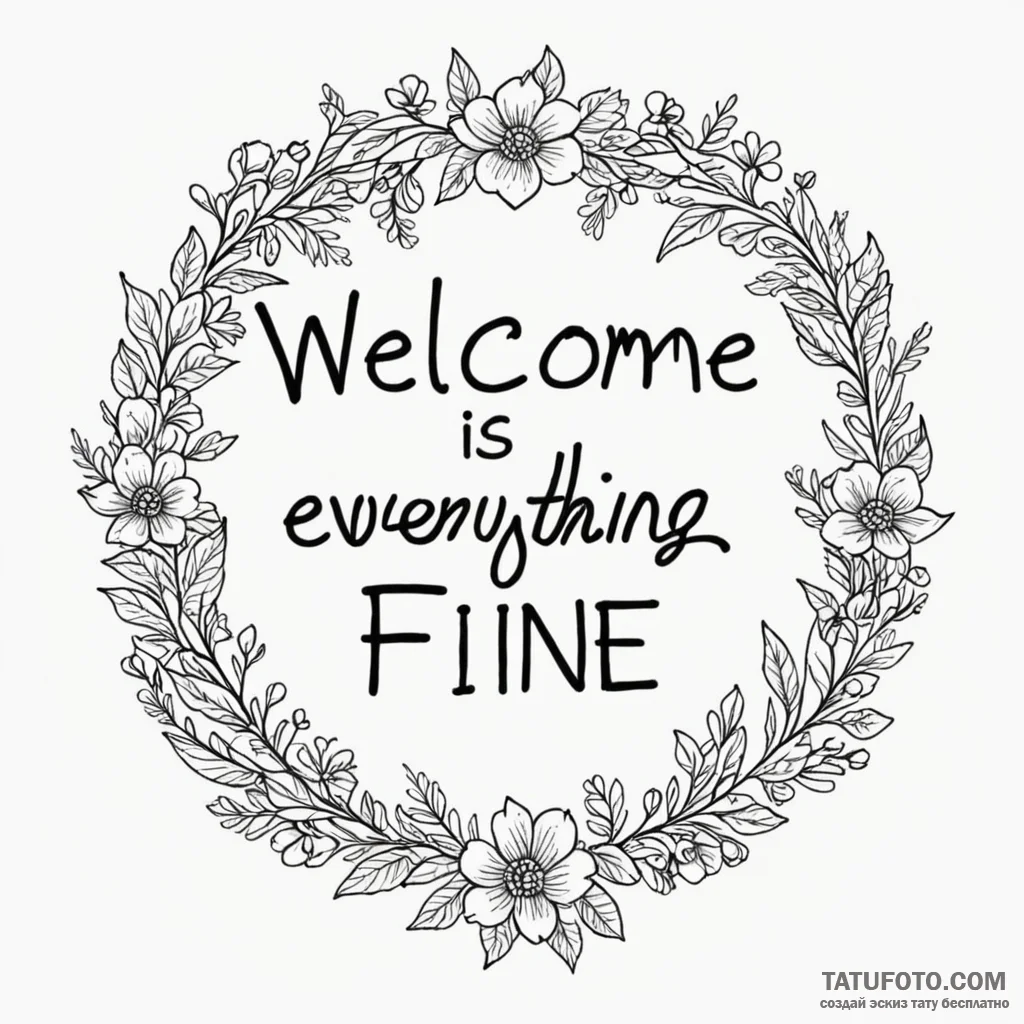 A linework tattoo of the phrase "welcome! eve... - эскиз тату (№1750385060_1, 20.06.2025 02:04) — Tatufoto.com