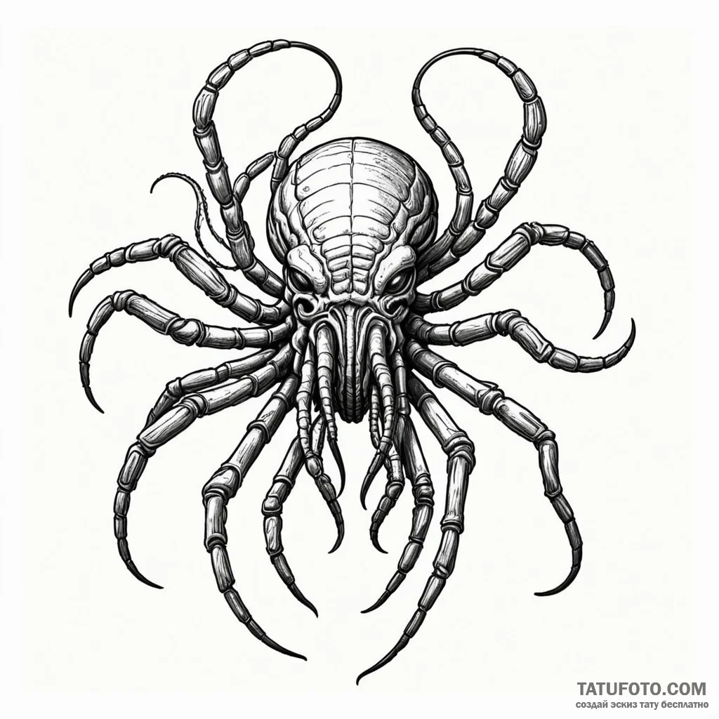113. linework tattoo of a facehugger, minimal... - эскиз тату (№1750385142_0, 20.06.2025 02:05) — Tatufoto.com