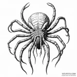 113. linework tattoo of a facehugger, minimal… — эскиз тату (№1750385142_1, 20.06.2025 02:05) — Tatufoto.com