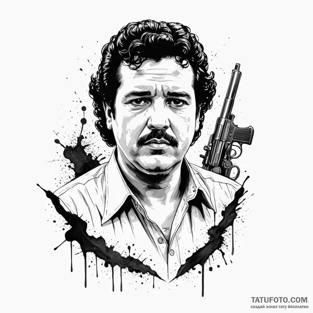 A trash polka portrait of pablo escobar from... - эскиз тату (№1750385303_0, 20.06.2025 02:08) — Tatufoto.com