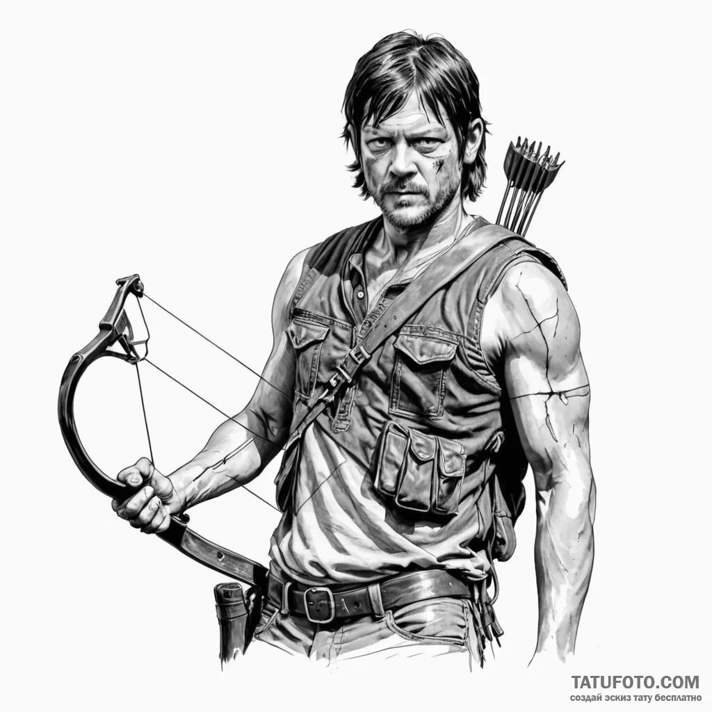 A sketch of daryl dixon from the walking dead... - эскиз тату (№1750387013_1, 20.06.2025 02:36) — Tatufoto.com