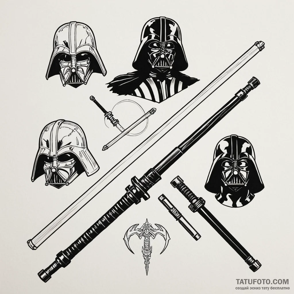 25. a tattoo flash sheet of lightsabers: luke... - эскиз тату (№1750388977_1, 20.06.2025 03:09) — Tatufoto.com