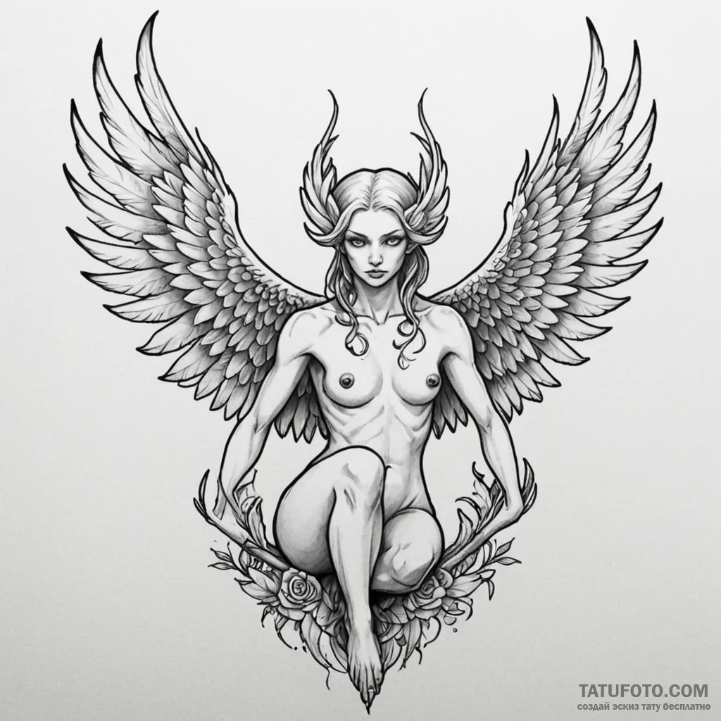 A neo-traditional tattoo of a beautiful harpy... - эскиз тату (№1750390538_0, 20.06.2025 03:35) — Tatufoto.com