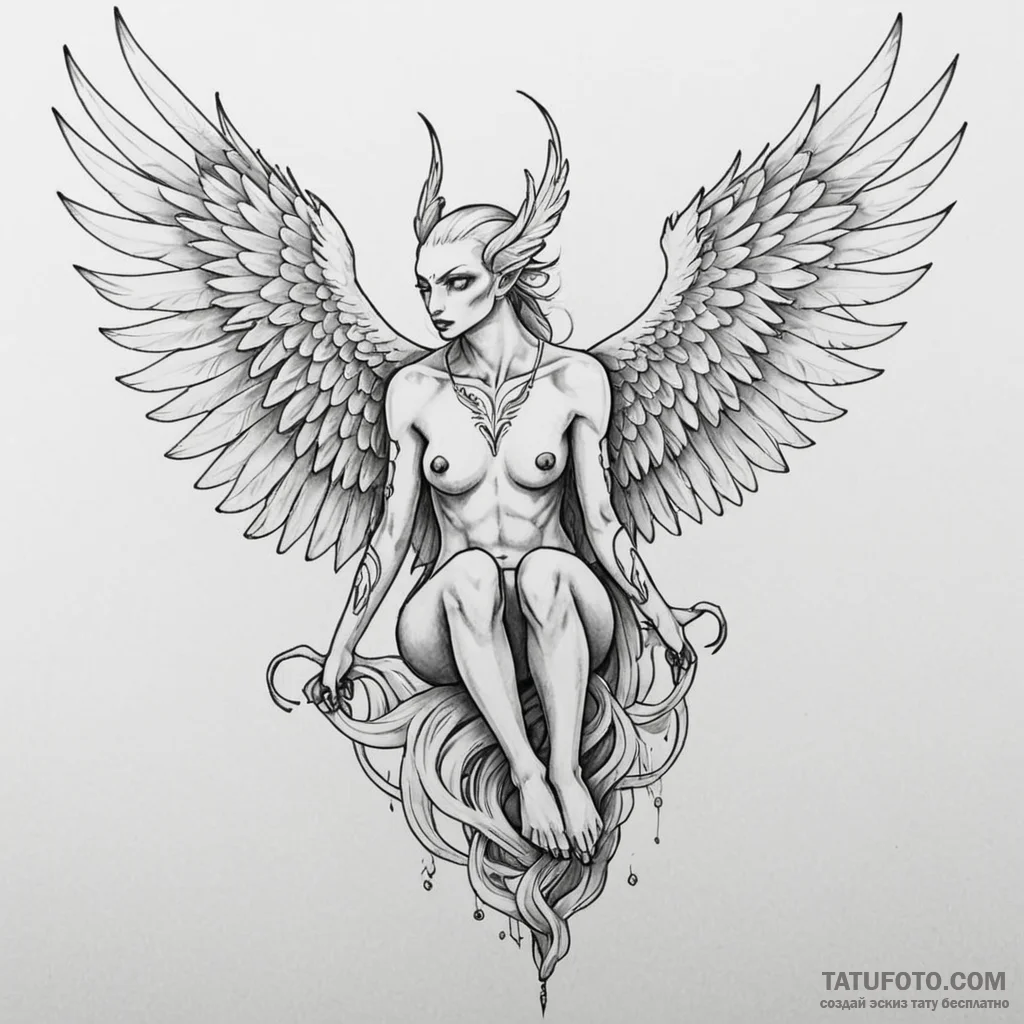A neo-traditional tattoo of a beautiful harpy... - эскиз тату (№1750390538_1, 20.06.2025 03:35) — Tatufoto.com