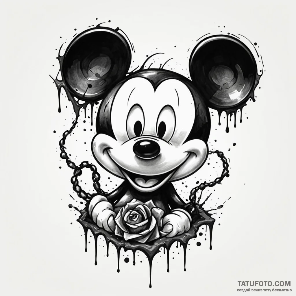 A trash polka tattoo of a twisted, evil micke... - эскиз тату (№1750391660_0, 20.06.2025 03:54) — Tatufoto.com