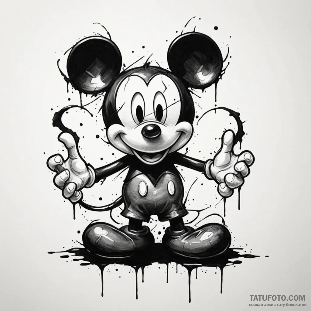 A trash polka tattoo of a twisted, evil micke... - эскиз тату (№1750391660_1, 20.06.2025 03:54) — Tatufoto.com