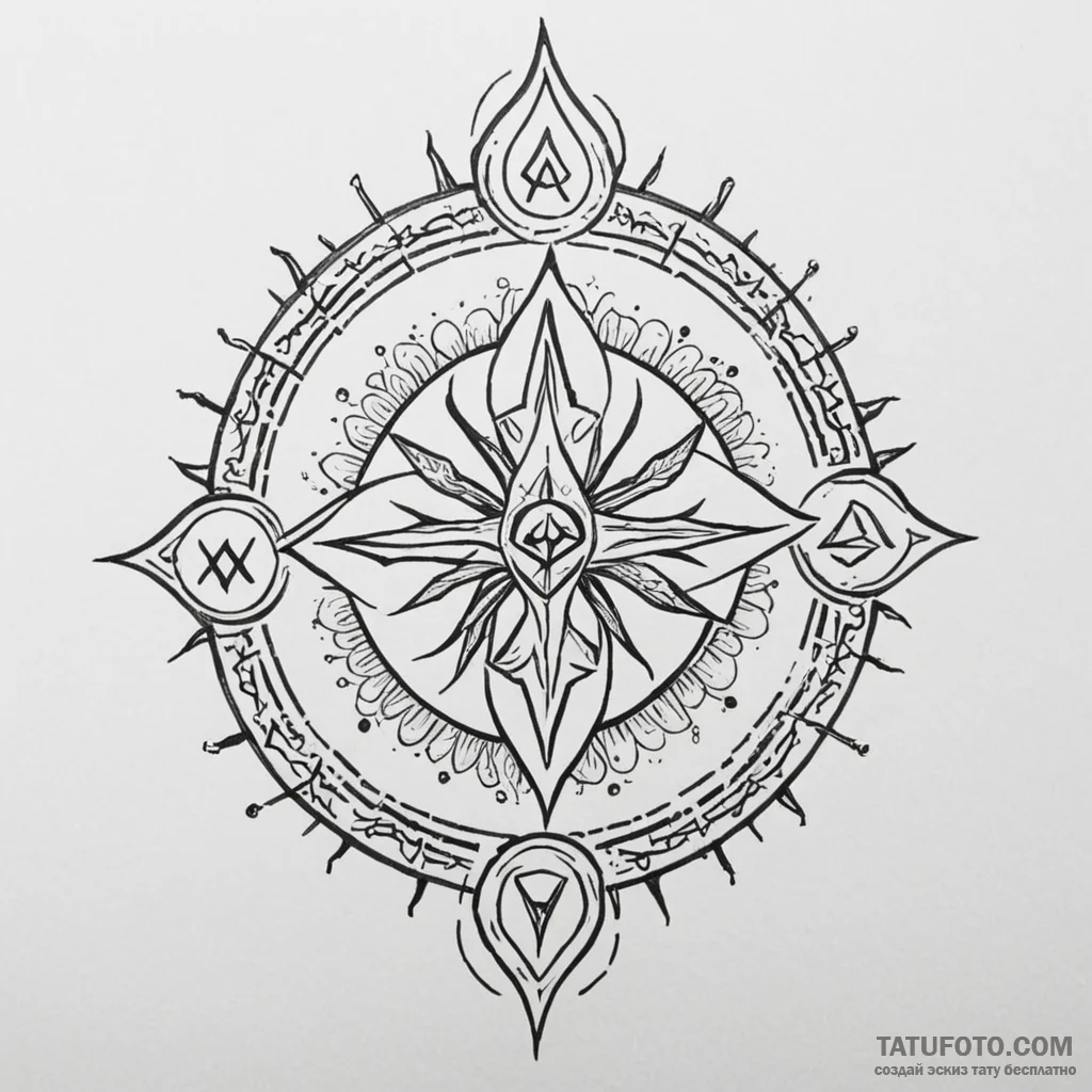 A dotwork tattoo of the five witcher signs: a... - эскиз тату (№1750391904_0, 20.06.2025 03:58) — Tatufoto.com