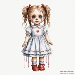 A watercolor sketch of the creepy doll from p… — эскиз тату (№1750392488_0, 20.06.2025 04:08) — Tatufoto.com