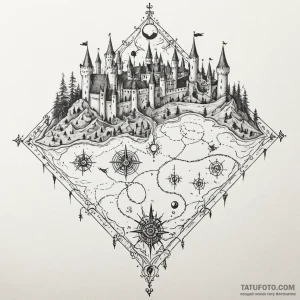 A dotwork tattoo design of the marauder's map... - эскиз тату (№1750394149_0, 20.06.2025 04:35) — Tatufoto.com