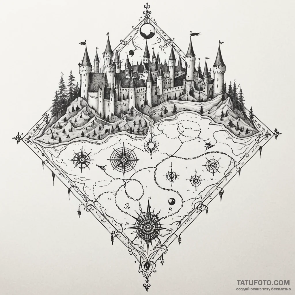 A dotwork tattoo design of the marauder's map... - эскиз тату (№1750394149_0, 20.06.2025 04:35) — Tatufoto.com