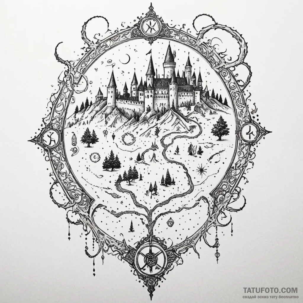 A dotwork tattoo design of the marauder's map... - эскиз тату (№1750394149_1, 20.06.2025 04:35) — Tatufoto.com