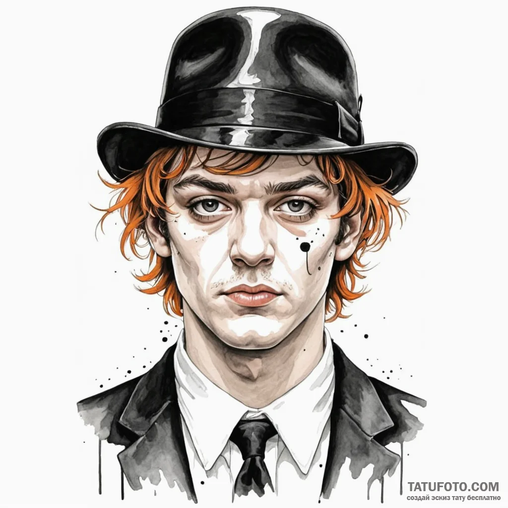 A trash polka portrait of alex from a clockwo... - эскиз тату (№1750394310_1, 20.06.2025 04:38) — Tatufoto.com